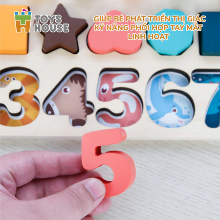 Đồ chơi gỗ ghép số, hình khối 3D - Đồ chơi tiền giáo dục cho trẻ Toyshouse 574