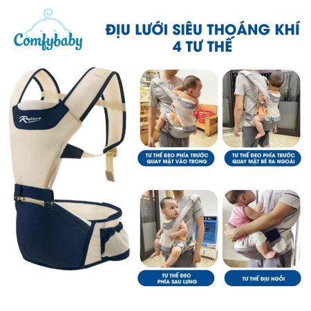 Địu ngồi trẻ em có Hipseat siêu thoáng khí Comfybaby YD-906 màu xanh navy ( có nệm )