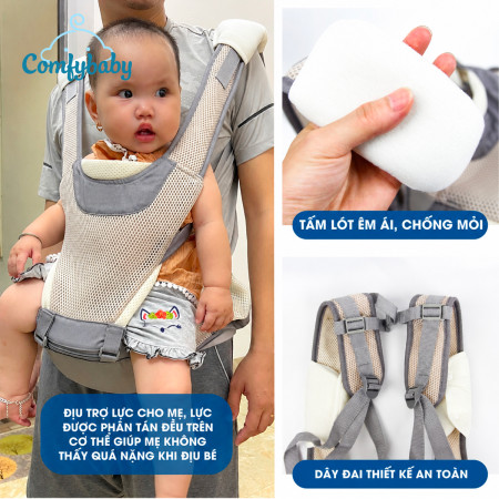 Địu ngồi trẻ em có Hipseat siêu thoáng khí Comfybaby YD-906 màu xanh navy ( có nệm )