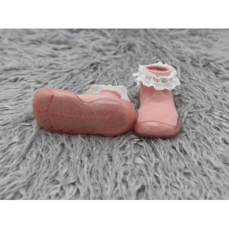Giày tất tập đi cho bé đế cao su chống trượt - viền ren công chúa phong cách Hàn Quốc Comfybaby GG003 - chính hãng (Màu Hồng Vỏ Đỗ)