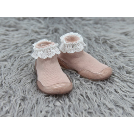 Giày tất tập đi cho bé đế cao su chống trượt - viền ren công chúa phong cách Hàn Quốc Comfybaby GG003 - chính hãng (Màu Hồng Vỏ Đỗ)