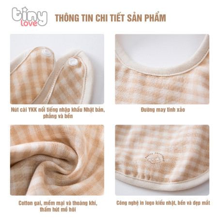 Yếm chữ U giữ ấm cổ 100% ORGANIC cotton Tinylove, màu be kẻ karo