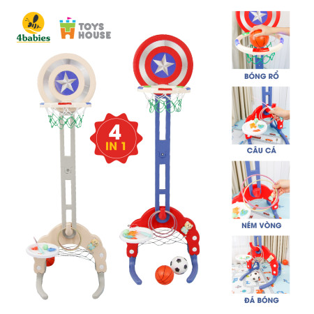 Bộ đồ chơi thể thao đa năng cho bé: Bóng đá, ném vòng, bóng rổ hình khiên KT 156*63*49 Toys House WM19041-O , màu cam