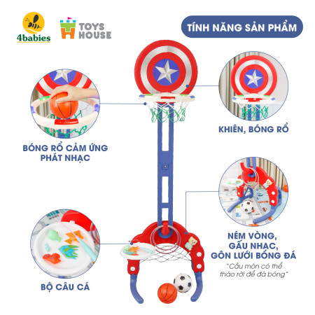 Bộ đồ chơi thể thao đa năng cho bé: Bóng đá, ném vòng, bóng rổ hình khiên KT 156*63*49 Toys House WM19041-O , màu cam