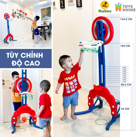 Bộ đồ chơi thể thao đa năng cho bé: Bóng đá, ném vòng, bóng rổ hình khiên KT 156*63*49 Toys House WM19041-O , màu cam