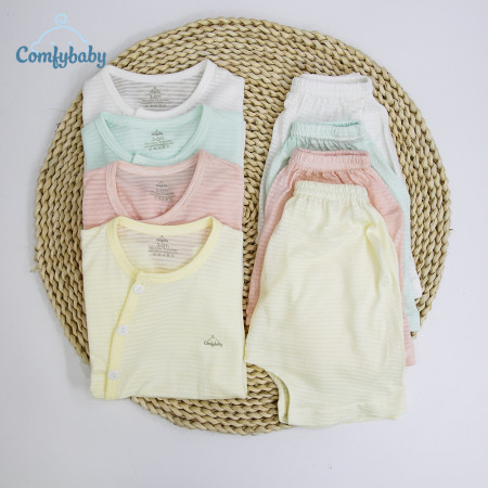 BỘ QUẦN ÁO CỘC CÀI CHÉO 100% COTTON LỤA COMFYBABY  MÀU TRẮNG QACF22042021