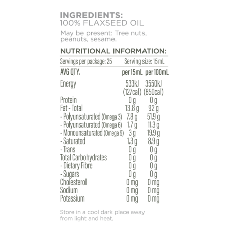  Dầu hạt lanh ép lạnh Plenty Úc 375ml, Omega-3 (ALA) thực vật tự nhiên, hỗ trợ tim mạch, não bộ