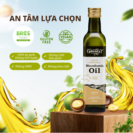  Dầu ăn ép lạnh Mắc Ca Plenty Úc 375ml giàu Omega 7 hỗ trợ giảm lão hóa, tốt cho tóc da